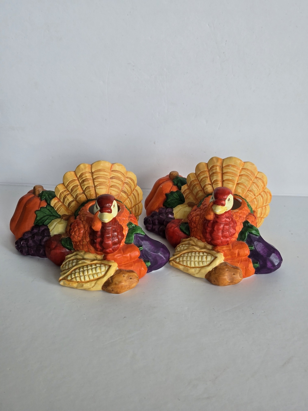 RUSS Set Of 2 Festive Orange Turkey Candleholders Figurine Pair - Home Accents